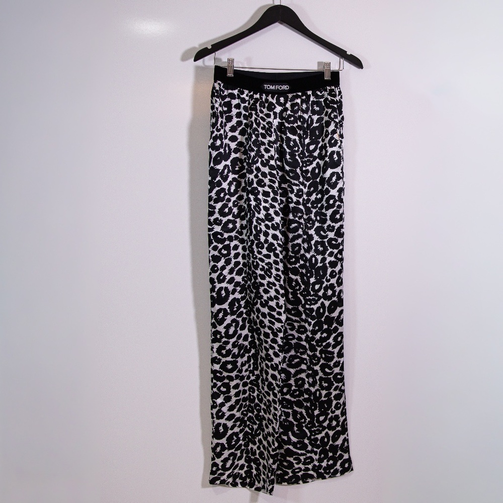 Tom Ford Silk Chiffon Satin Cheetah Leopard Animal Print Straight Leg Pants XS